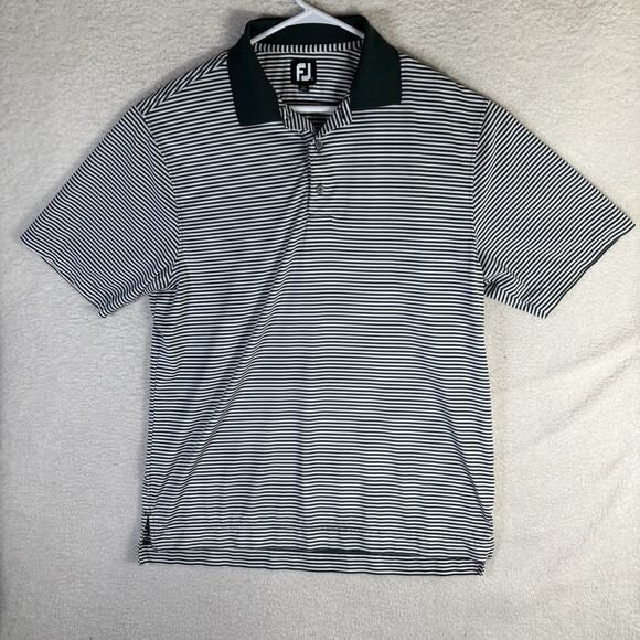 FootJoy Polo Shirt Mens Large Black White Stripes Collared Performance Stretch - Picture 1 of 15